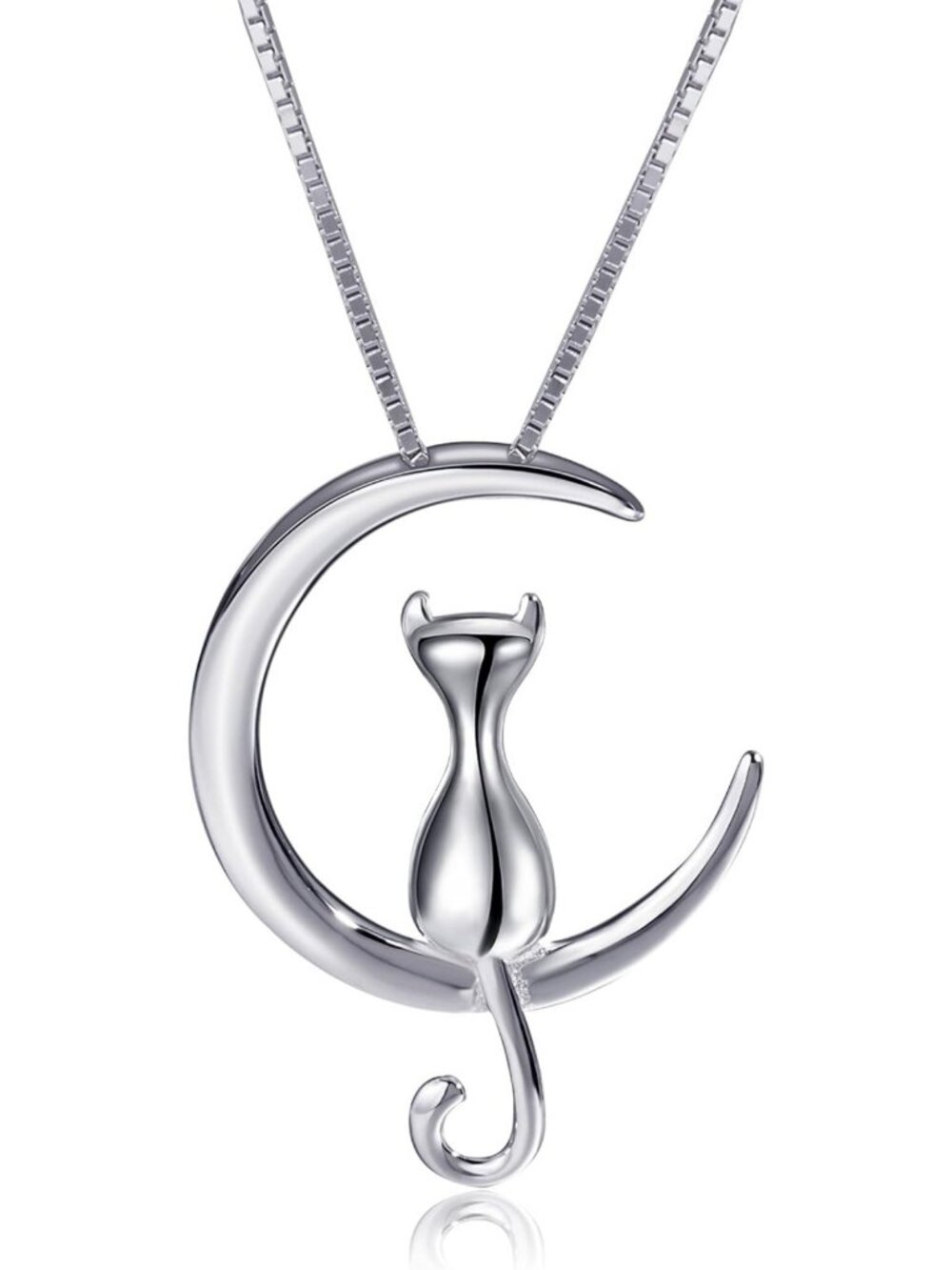 Trendy Sterling Silver Cat Moon Necklace - Perfect Gift for Cat Lovers & Friends